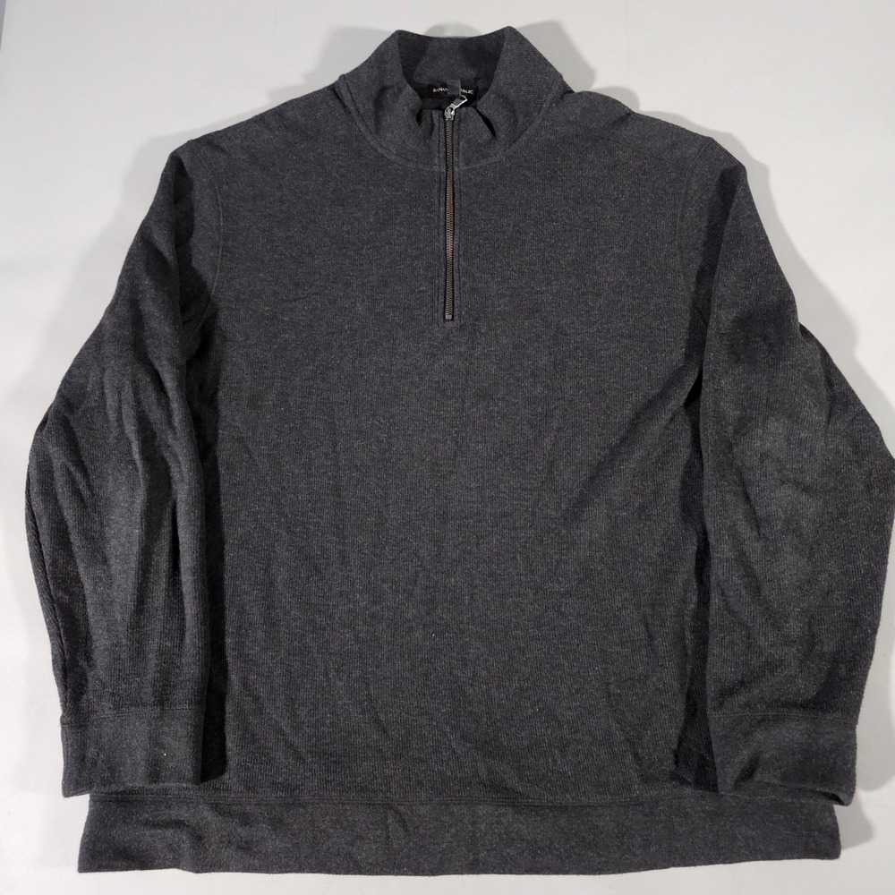 Banana Republic Quarter Zip Pullover Mens XXL Gray Ribbed Mock Neck Sweater